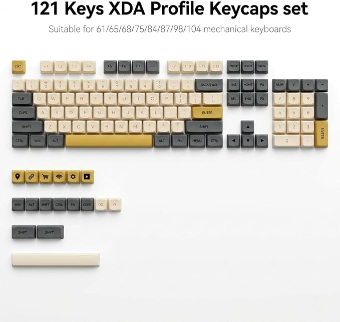 121 Keys PBT Dye Sublimation Keycaps, Grey Beige Minimalist Keycap Set, Warm Tone XDA Profile Custom Keycaps for Mechanical Keyboard 60% 65% 75% 100% Cherry MX Switches