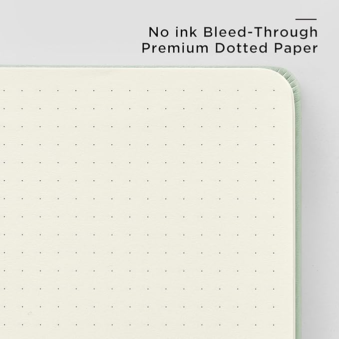 &And Per Se Dotted Journal Notebook, A5 Hardcover Leather Dotted Journal, 160 Pages 100gsm Thick Dot Grid Paper, 3 Sheets of Stickers Included - 5.7'' x 8'' (Pastel green)