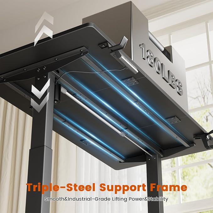 REAHOME 47 Inch Black Electric Height Adjustable Standing Desk with Drawers | Dual Motor Sit-Stand Frame With 3 Memory Presets, Printer Cabinet, Hooks & Cable Management For Home Office Gaming Desk