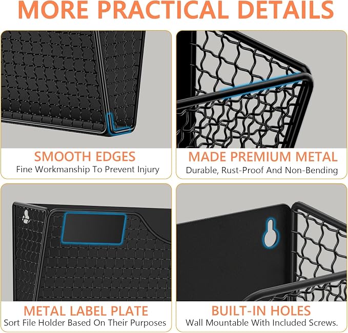 MFTEK Magnetic File Holder, 1 Pockets Magnetic File Folder Holder No Drilling Magnet Paper Mail Organizer Magazine Basket, Hanging Wall Storage Rack for Fridge Cabinets Office Classroom