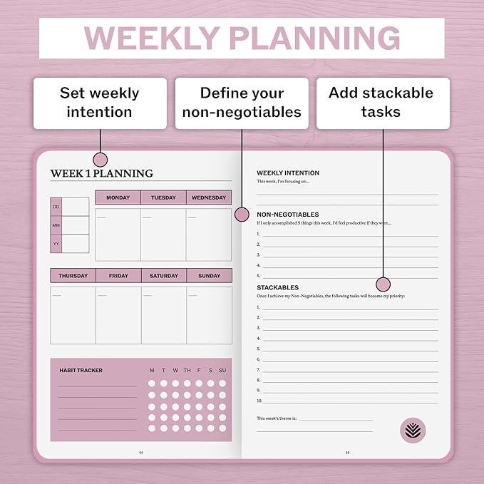 Undated Daily Planner | 90 Day Daily & Weekly Productivity Journal with Hourly Schedule, To Do List, Goal Tracker & Habit Tracker | ADHD Planner for Men & Women | Hardcover Agenda (Pink)