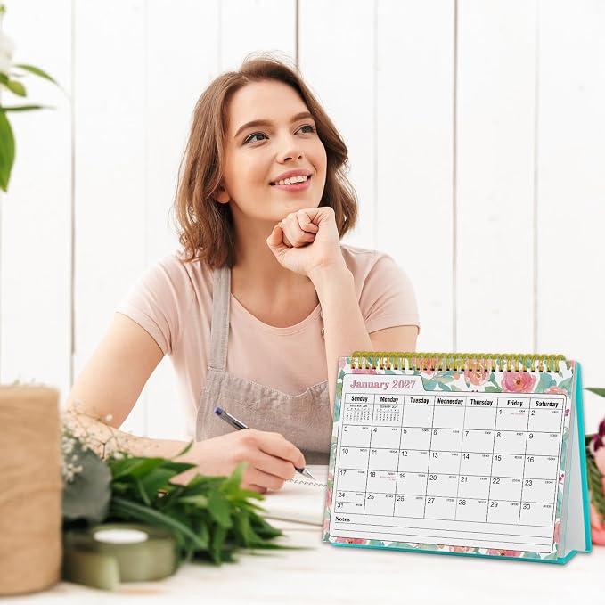 Small Desk Calendar 2026-2027 - Standing 2026 Desk Calendar, APR.2026 to JUN.2027, 8" x 6", Monthly Flip Desktop Calendar with Stickers, Your Personal Desk Planner for Home Office