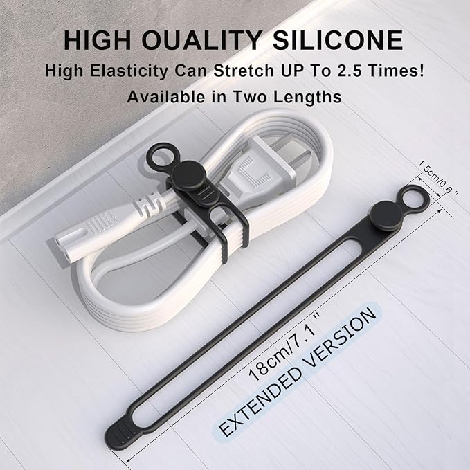 UMUST Silicone Cable Straps,10PCS 7.1"Cord Ties, Reusable Cable Ties，Travel Cord Organizer，Wire Organizer Ties for Kitchen,Home,School,Bundle Storage for Cables Etc（5 Colors） | Reusable Cord Ties, Cable Strap Tie for Bundling Electronics Wire,Home Offi...