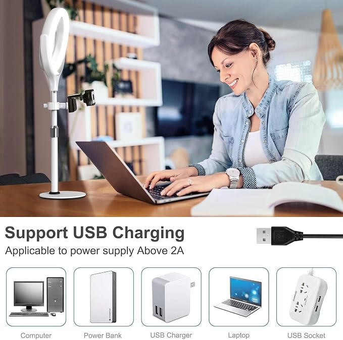 8 inch Desk Ring Light with Stand, Adjustable Zoom Lighting for Computer | Circle Light for Video Conference, Zoom Calls, Virtual Meeting, Video Recording, Streaming, Podcast, Webcam