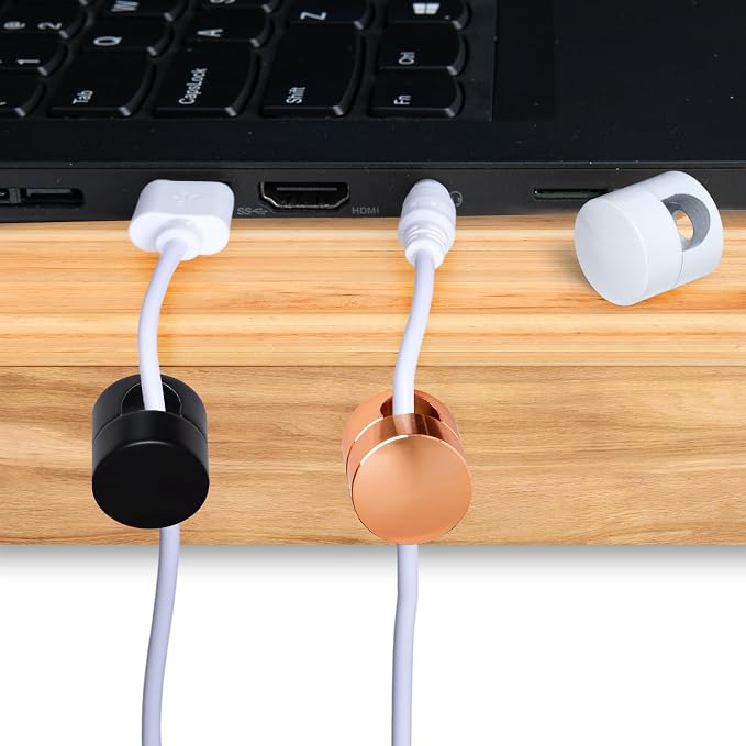 SmallCat 3 Sets Charger Holders for Cords, Adjustable Cable Anchor Holders, Adhesive Metal Cord Clips, Cable Management Wire Organizers for Desk, Office, Nightstand - Matte Black, White, Rose Gold