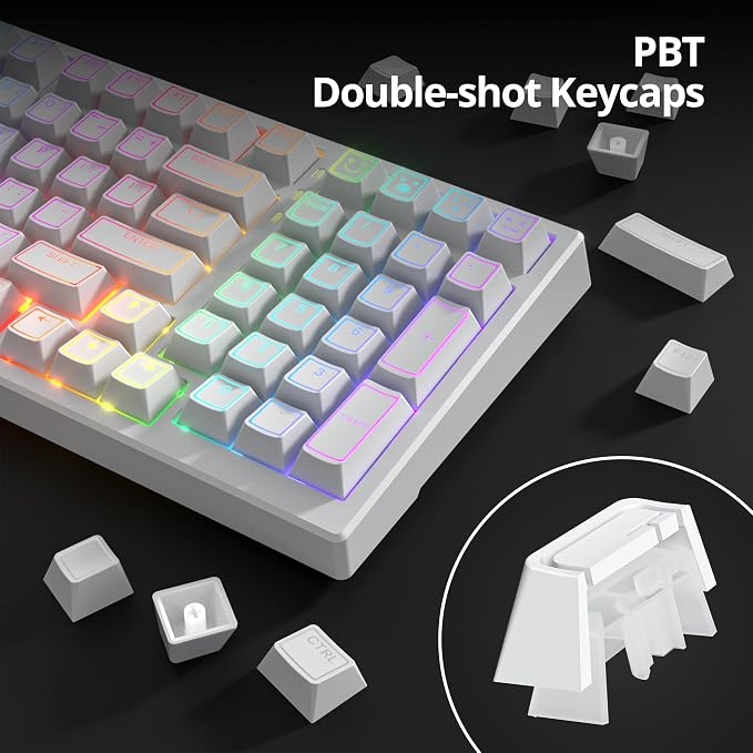Guffercty kred 142 Key White Keyboard Keycap Set, Cherry Profile PBT Shine Through Translucent Characters Compatible with MX Switches(Ray Edge White)