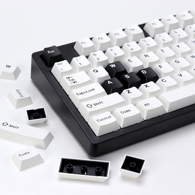 Bow PBT Double Shot Keycap Set,174 Keys White and Black Custom Key Cap Keycaps 60 Percent Cherry Profile Keycaps for 61/64/68/84/87/100/104/108 Mechanical Keyboard