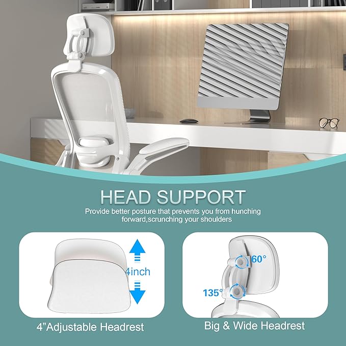 Mimoglad Office Chair, High Back Ergonomic Desk Chair with Adjustable Lumbar Support and Headrest, Swivel Task Chair with flip-up Armrests for Guitar Playing, 5 Years Warranty