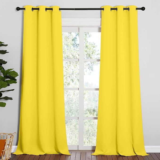NICETOWN Patio Glass Door Curtains for Bedroom/Living Room, Privacy Panel Drapes for Dining Room and Guest Room (Bright Yellow, 42 inches Wide x 90 inches Long, 1 Pair)