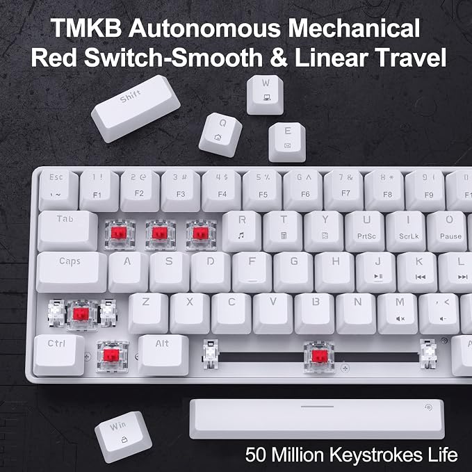 DIERYA T68SE 60% Gaming Mechanical Keyboard,Ultra Compact Mini 68 Key with Red Switches Wired Keyboard,Anti-Ghosting Keys, for Windows Laptops and PC Gamers,White