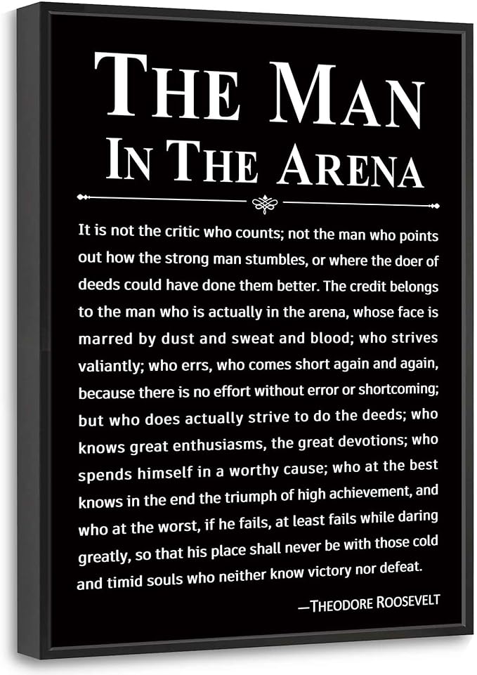 Howwii Office Wall Art Inspirational Decor The Man in the Arena Framed 12’’x16’’ Motivational Positive Quote Print Canvas Wall Decor Gift for Men&Women (Black)