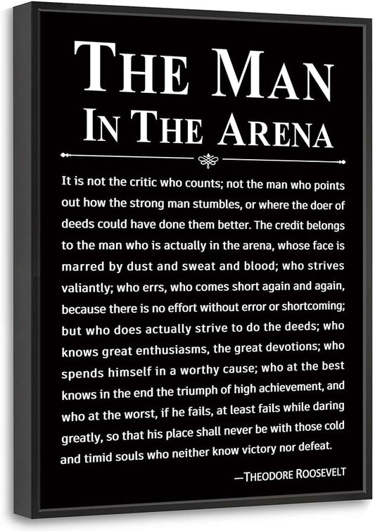 Howwii Office Wall Art Inspirational Decor The Man in the Arena Framed 12’’x16’’ Motivational Positive Quote Print Canvas Wall Decor Gift for Men&Women (Black)