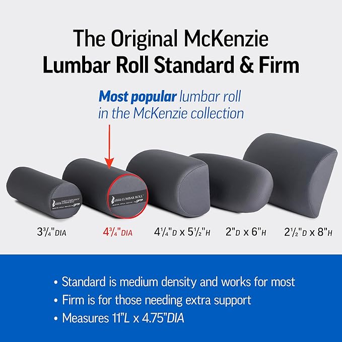 OPTP The Original McKenzie Lumbar Roll – USA-Made Low Back Lumbar Support for Office Chair & Car Seat Back Support Cushion. The Preferred Lumbar Pillow by Physical Therapists - Standard Density