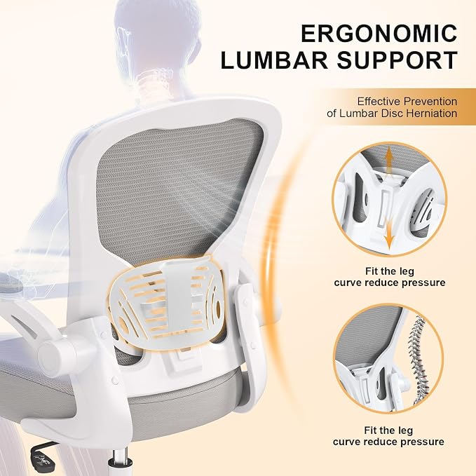 Office Chair, Ergonomic Desk Chairs 330LBS Capacity High Back Mesh Computer Chair with Flip-up Armrests, Comfy Work Chair with Adjustable Lumbar Support