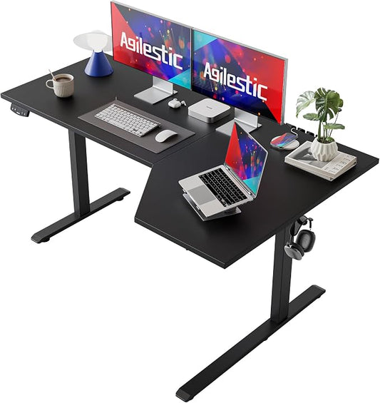 Agilestic Electric Standing Desk, Height Adjustable Desk, 59 x 35 Inch Sit Stand up for Work Office Home, L Shaped Ergonomic Rising Computer Table with Memory Preset, Black