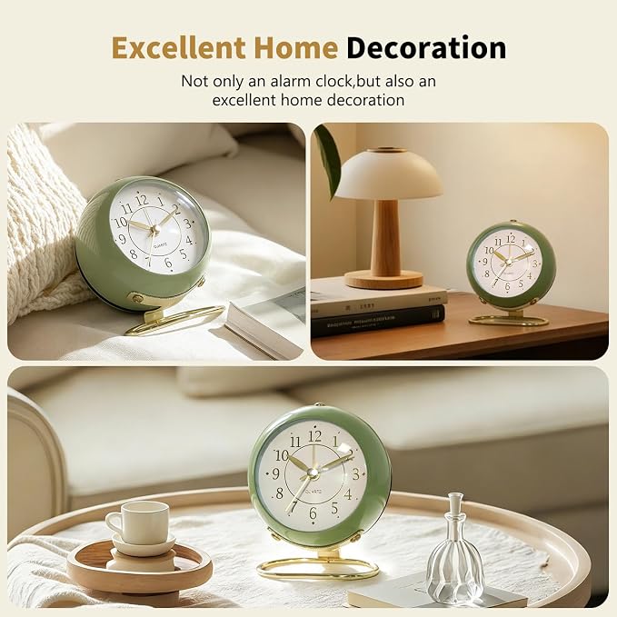 Analog Alarm Clock, Retro Small Desk Clock with Night Light, Cute Simple Design, Silent Non-Ticking, Battery Powered, Backlight Clock for Bedroom,Travel,Kitchen,Bedside Desktop Decor