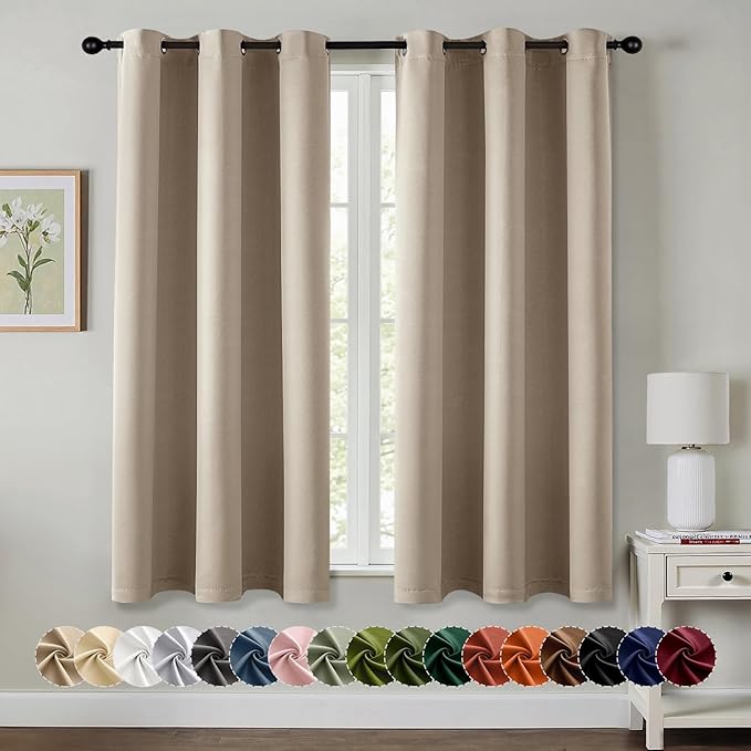 MIULEE Blackout Curtains for Bedroom Living Room 2 Panels, Thermal Insulated Room Darkening Drapes Grommet Noise Reducing Light Blocking Window Treatments 45 Inches Long 40x45 Inch Taupe