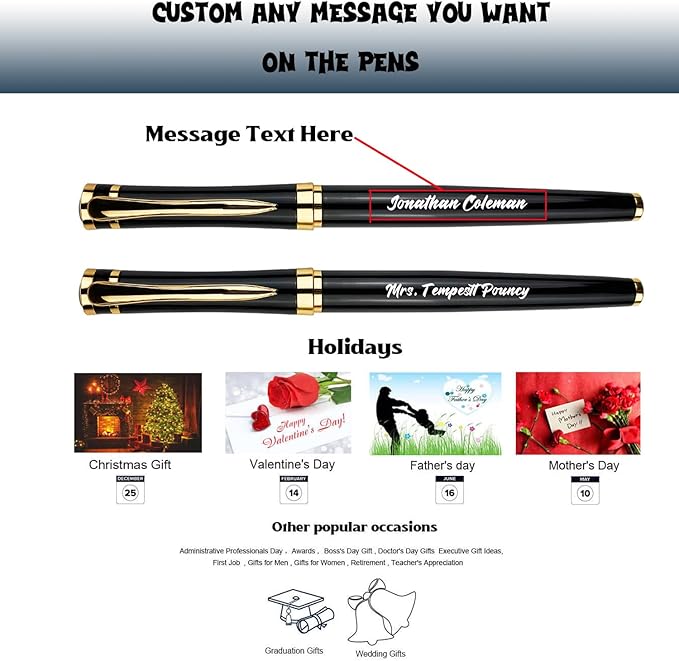 Yastar Custom Office Pen with Custom Keychain Business Gift Set with Pen Box 2 extra Black Refills Engraved with your Message Names Company Names Phone Number Souvenir Gift for Colleague Friends