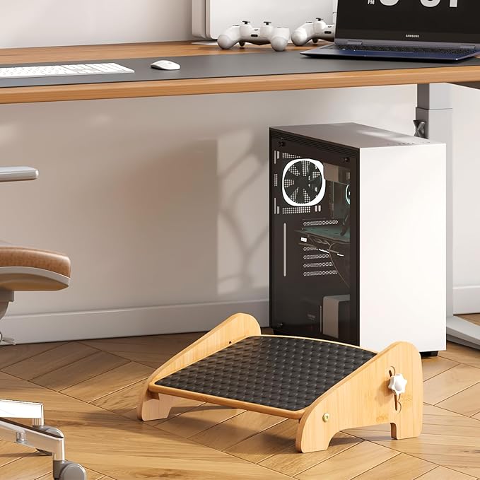 Adjustable Under Desk Footrest-Bamboo 4-Position Ergonomic Office Foot Stool with Large Non-Slip Surface, Improves Posture for Home,Office & Computer Desk Use