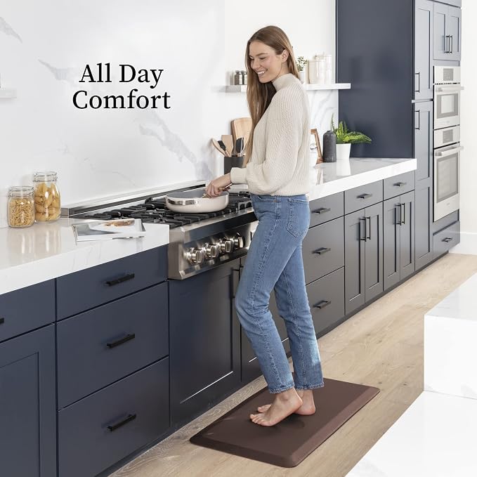 Zulay Home Large 20 x 32 Inch Anti Fatigue Floor Mat - 3/4 Inch Thick Cushioned Kitchen Mats for Standing - Comfortable Padded Floor Mats for Standing Work Desk - Memory Foam Kitchen Mat - Brown