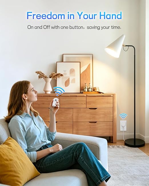 Greencycle Remote Control Outlet,Wireless Light Switch and Outlet Plug,Remote Outlets Switch,No Wiring Needed,500ft Range Coverage,15A/1500W for Lamps,Fans,TV,FCC Certified, White