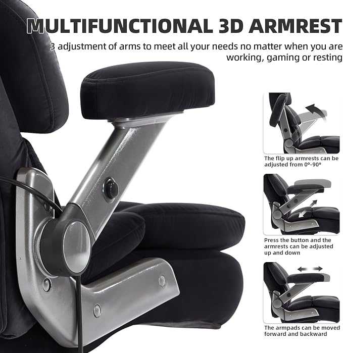 VUZI 700LBS Large Heavy Duty Office Chair with 3D Flip Arms, Big and Tall Plus Size Fabric Executive Desk Chairs, High Back Extra Wide Computer Chair with Adjustable Lumbar Support, Sturdy Metal Base
