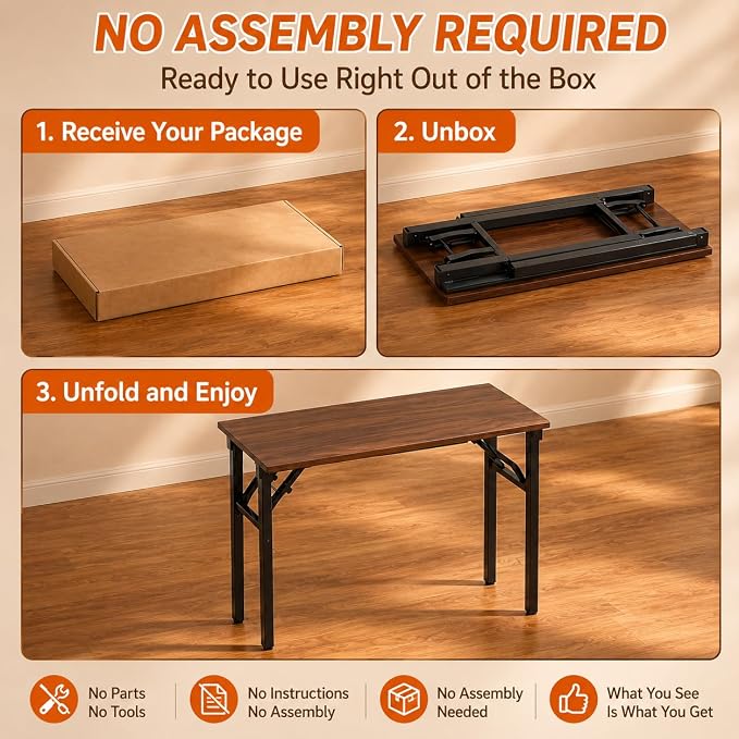 Folding Desk Foldable Desk - Folding Table for Small Spaces, Portable Compact Laptop Workstation for Computer Tasks, Study, Craft, Sewing, Home Office, Bedroom, Dorm and Narrow Space Storage