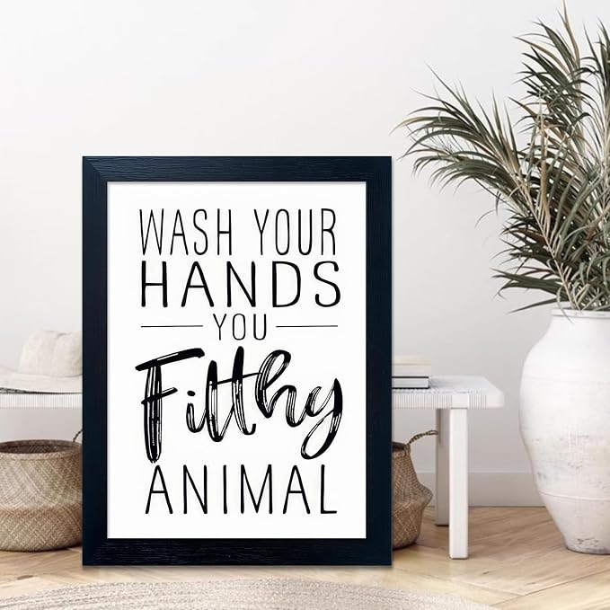 Bathroom Decor Wall Art Black and White Bathroom Decor Signs Print Framed Guest Toilet Art Kid's Washroom Artwork