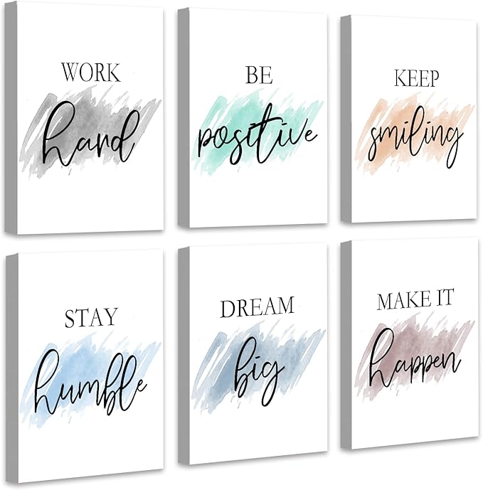 Drsoum Motivational Wall Decor Inspirational Office Wall Art Quotes 12” x16” Framed Wall Art for Living Room Encouraging Canvas Posters for Office Bedroom Sayings - Set of 6 PCS Framed