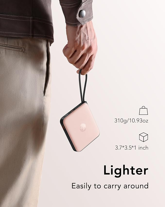 VRURC 20000mAh Power Bank Built-in Cables, Travel Essentials, Portable Charger 22.5W Fast Charging USB C Battery Pack, Phone Battery Bank for iPhone 17/16/15 Series, Android Phone - Pink(1 Pack)