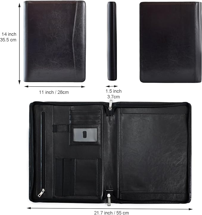 Leather Portfolio for Men, Personalized Leather Portfolio with Zipper, Customized Portfolio Organizer, Vegan Leather Padfolio for Women, Custom
