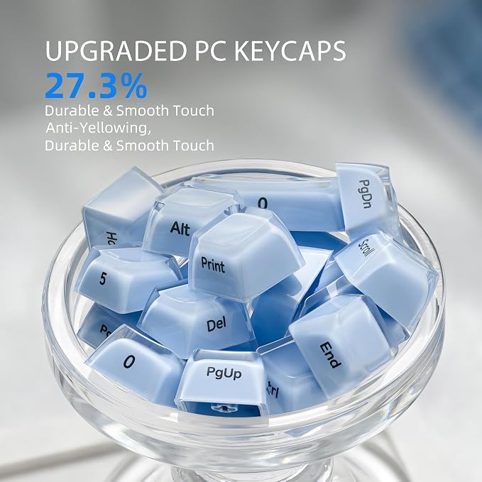 OHY XVX Jelly R2 Side-Printed Translucent MDA Profile Keycap Set, 122 Keys Double Shot PC+ABS Keycaps for MX Switches & ANSI Layout Mechanical Keyboards-Blue
