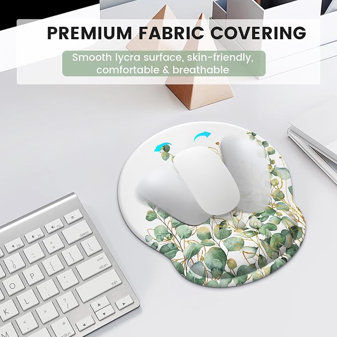 iLeadon Mouse Pad with Wrist Rest Set, Ergonomic Mousepad with Wrist Support, Easy Typing & Pain Relief, Keyboard Wrist Rest and Mouse Pad Set with Non-Slip Base for Computer Home, Eucalyptus, 3 PCS