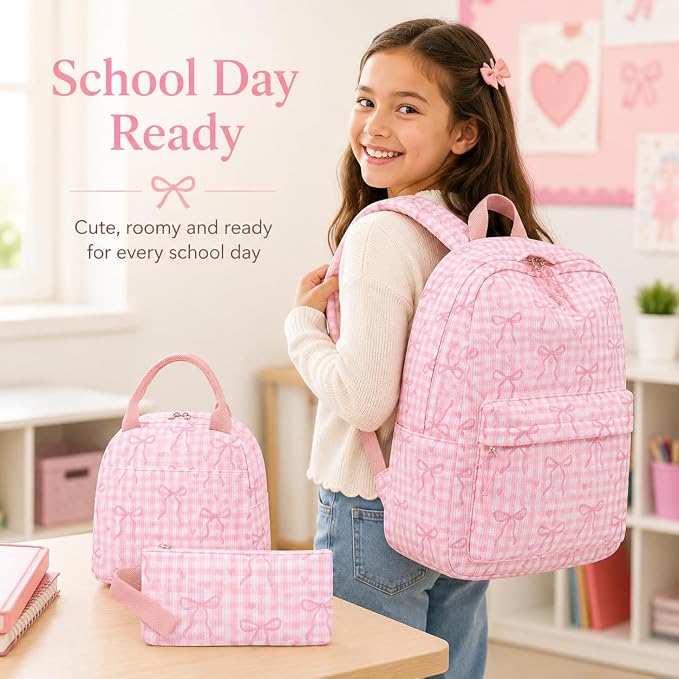 LEDAOU Backpack for Girls School Bag Kids Bookbag Teen Backpack Set Daypack with Lunch Bag and Pencil Case | Kids