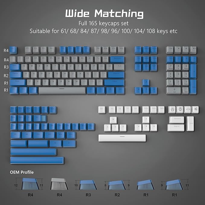 Womier PBT Pudding Keycaps- Shine Through Keycaps,165 Keys Key Cap Set 60 65 75 100 Percent, OEM Profile for Custom Cherry Gateron MX Switches Mechanical Keyboard, Blue
