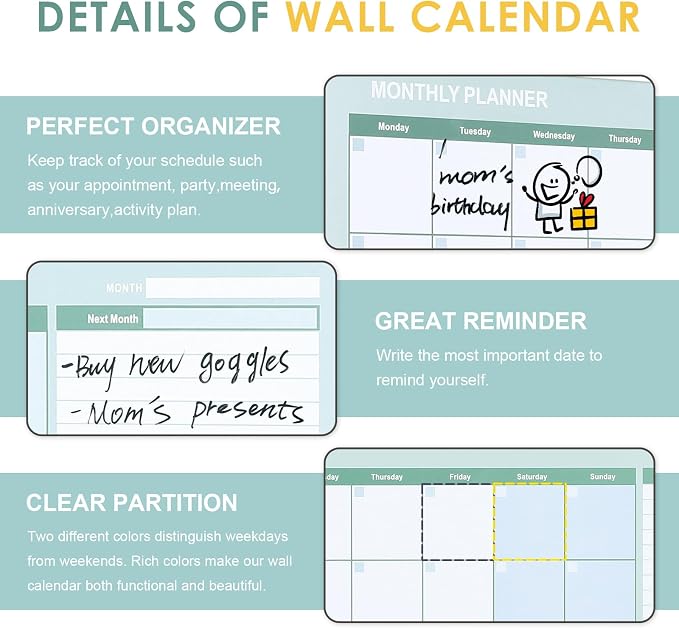 MAKELLO Dry Erase Calendar for Wall 24" x 18", White Board Calendar with Next Month for Office, Family, Kitchen and Bedroom | Magnetic Notice Board, Aluminum Frame, Wall Mount, Smooth Writing, Dry Erase, White Board for Office, Classroom, Home, School
