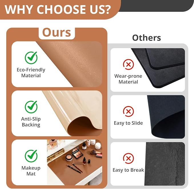 LovePads Makeup Mat for Vanity, 14 x 24 Dual-Sided Desk Pad & Vanity Cover Top, Waterproof PVC Protector Mat for Dresser, Nail Art, Craft Table (Brown+Beige)
