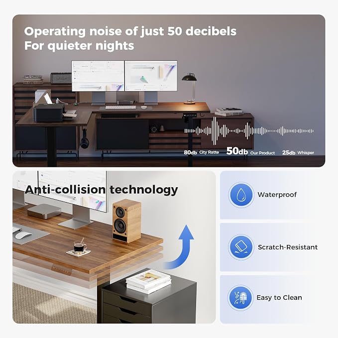 Agilestic Electric L Shaped Standing Desk 63 x 55 Inch with Power Outlet, Height Adjustable Corner Stand up Desk with Cable Management,Sit Stand Home Office Workstation with Splice Board, Dark Walnut