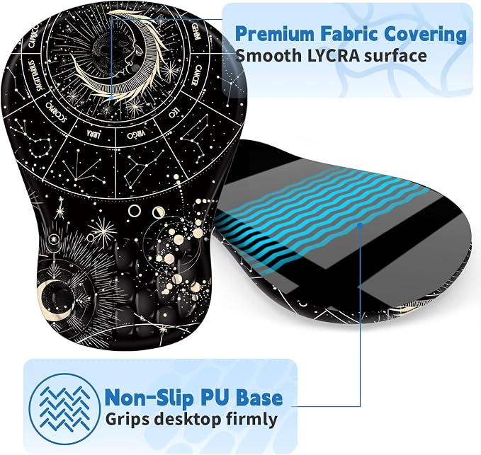 YIWEI Ergonomic Mouse Pad with Wrist Rest - Comfortable Office Mousepad with Memory Foam Wrist Support for Carpal Tunnel Relief, Mouse Pads with Non-Slip Base for Gaming and Home (Constellation)