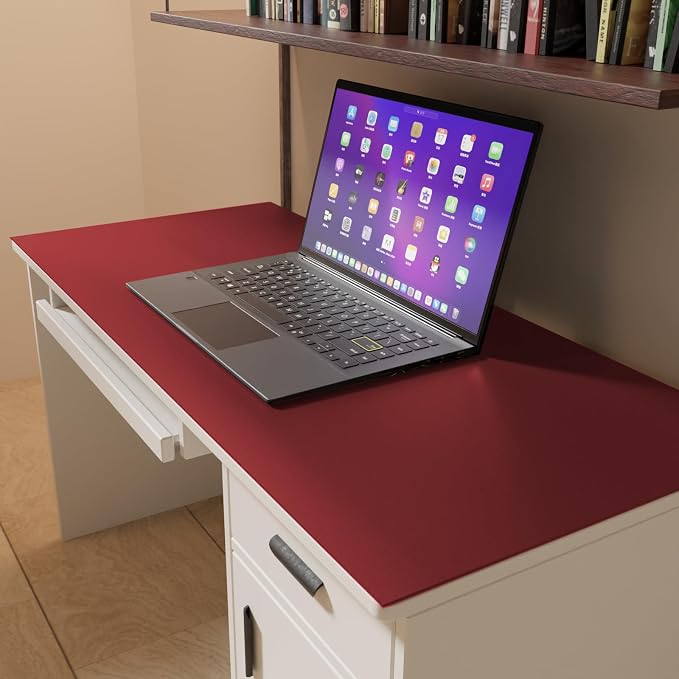 Faux Leather Table Cover,1.8mm Thick,24x48 Inch Desk Cover,Large Desk Mat,Table Protector,Table Cover Protector,Craft Mats to Protect Table(Black+Wine Red,24x48)