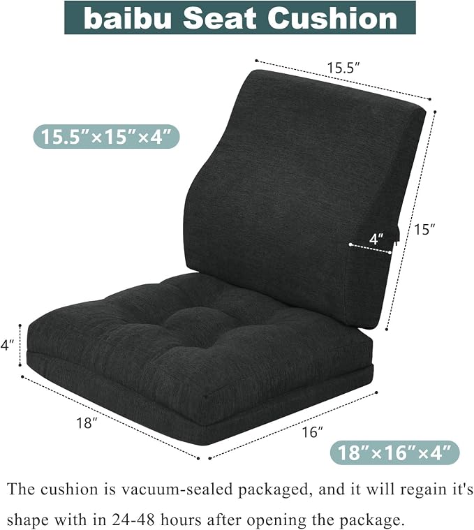 baibu Memory Foam Small Recliner Cushions with Lumbar Support Pillow Set, 18x16x4 Inch Dual-Layer Design Non-Slip Recliner Seat Cushion & Back Support Pillow for Reduce Hip & Lumbar Pain, Black