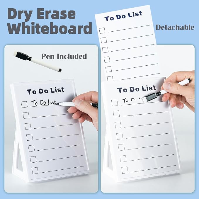 Desktop Dry Erase Board, Small Whiteboard with Stand, A5 Size 8.3 x 5.8 Inches with A Dry Erase Marker, Detachable Stand & to Do List Card (A5)
