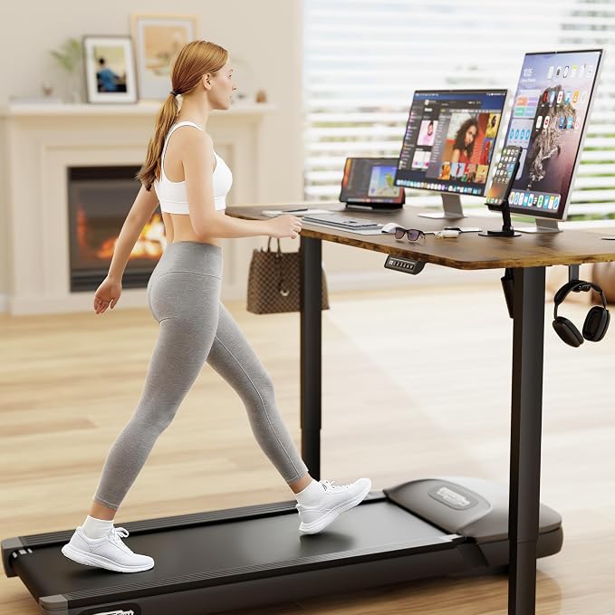 Furmax Electric Standing Desk, 63 x 24 Inches Sit Stand up Desk, Sit Stand Height Adjustable Home Office Desk with 4 Height Position Memory (Rustic Brown, 63)