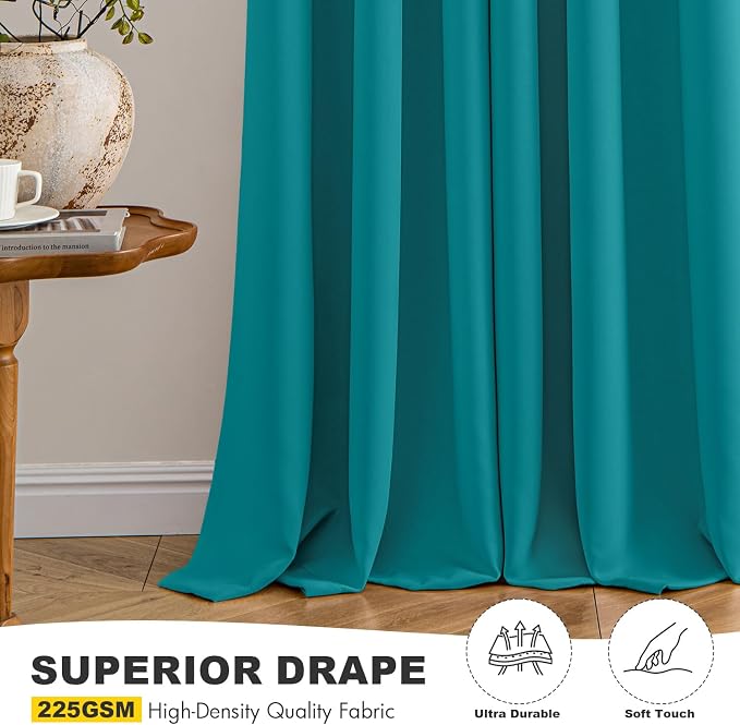 MIULEE Blackout Curtains for Bedroom Living Room 2 Panels, Thermal Insulated Room Darkening Drapes Grommet Noise Reducing Light Blocking Window Treatments 63 Inches Long 40x63 Inch Teal