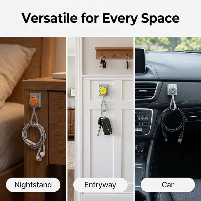 Magnetic Cable Organizer Starter Kit with Magnetic Cable Clips and Reusable Silicone Ties, Modular Storage System for Cords, Keys, Earbuds and Food Bags