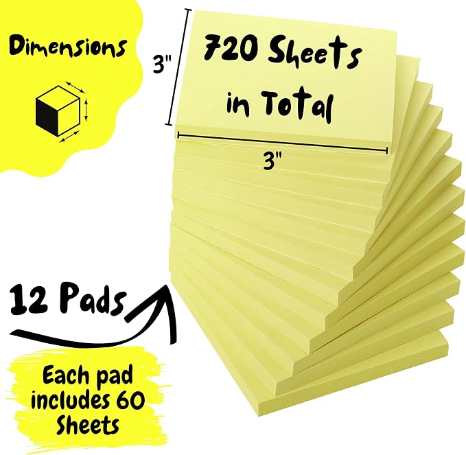 Mr. Pen- Sticky Notes, 3"x3", 12 Pads, Pastel Yellow Colors, Self-Stick Pads, Aesthetic, Colorful, Bulk, Stocky Notes for Bible Journaling