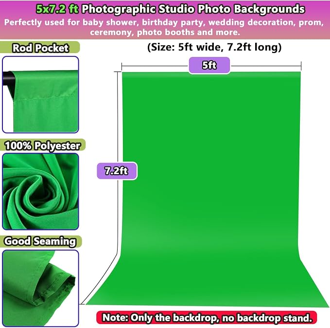 5x7.2ft Greenscreen Background, Premium Collapsible Small Green Screen Backdrop Cloth Pantalla Verde Fabric Portable Content Creator Background Screen for Streaming Studio Video Photo Booth Photoshoot