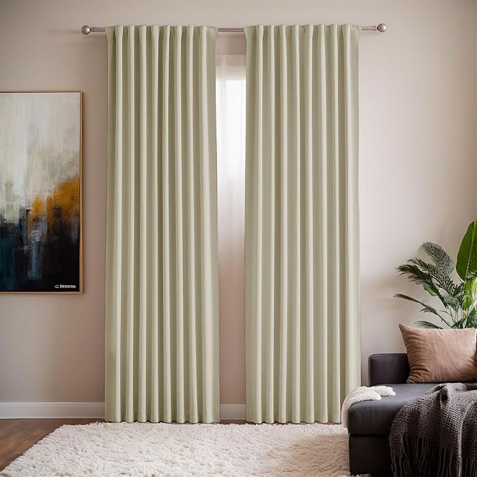 Blackout Curtains for Bedroom 52 x 84 Inches Long 2 Panels Set - Back Tab and Rod Pocket with Hook for Track System - Beige Curtains for Dining Room Windows 84 Inch Length 2 Panels