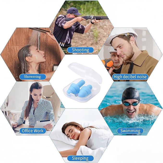 24 Pair Light Blue Ear Plugs Bulk NRR 29dB Reusable Silicone With Plastic Cases - Soft Foam for Sleeping, Noise Cancelling, Concerts, Shooting, Swimming, Noise Reduction