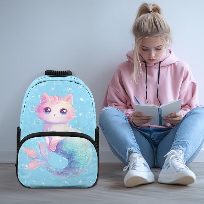 ZFRXIGN Cat Kids Backpack for Girls Bookbag with Cute Pendant 17inch Kindergarten School Bag and Insulated Lunch Box Portable Pencil Case Back to School Supplies